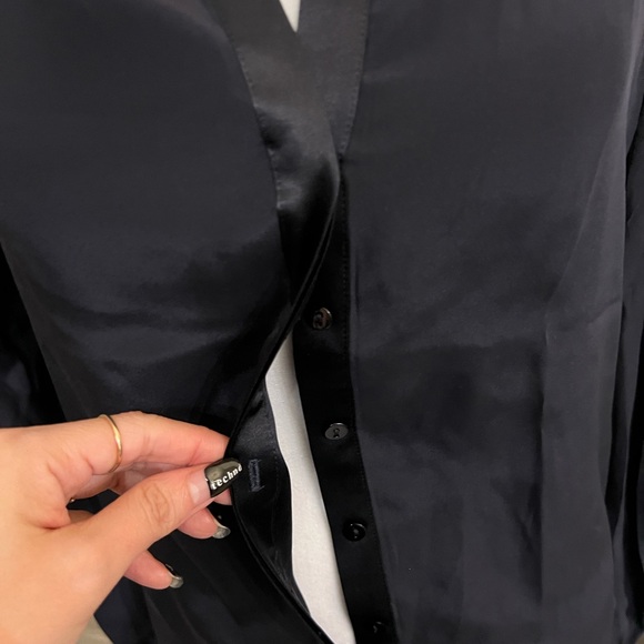 Maje Navy Blue Buttoned SILK  Blouse with Mandarin Collar - Picture 12 of 12